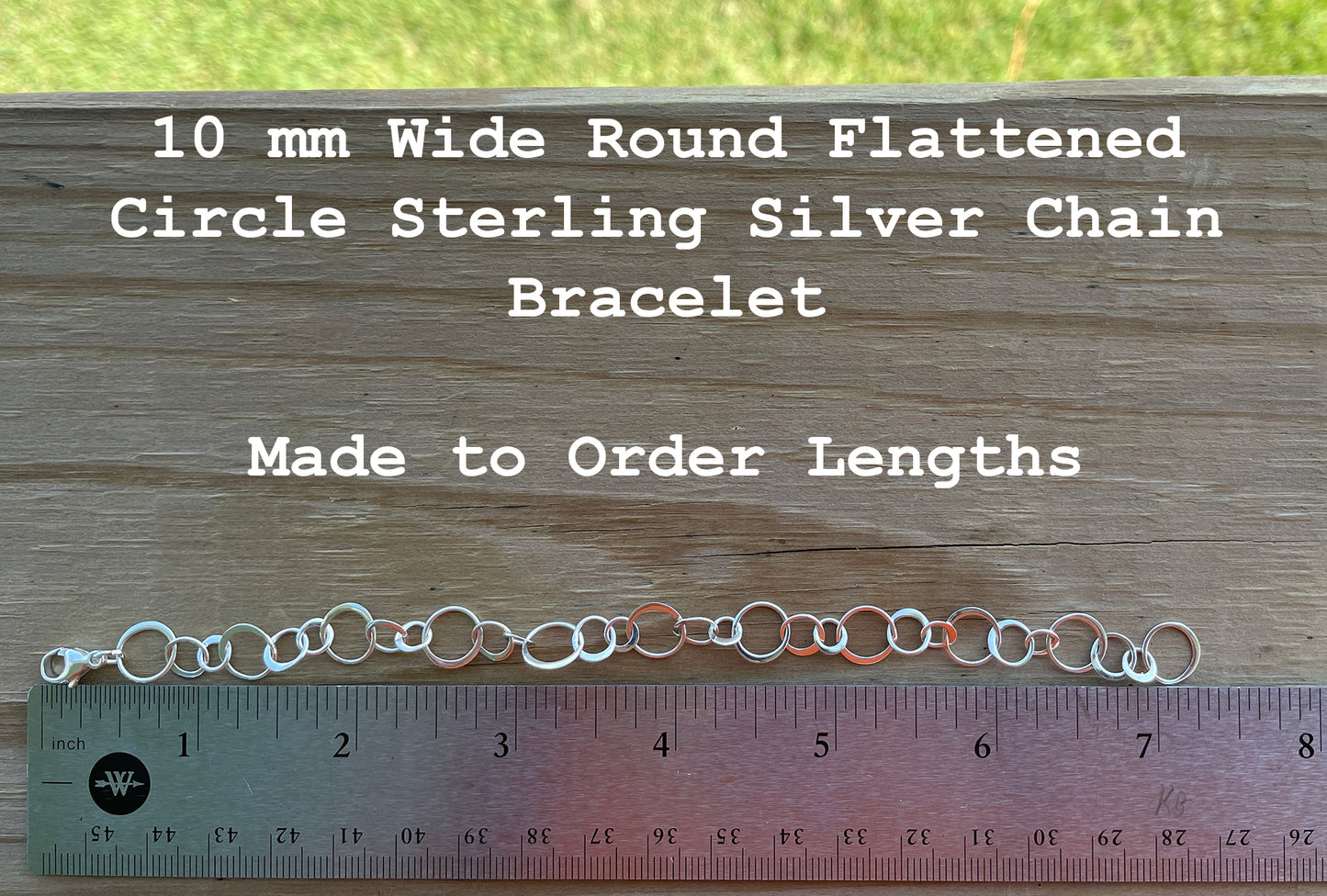 10 mm Wide Round Flattened Circle Sterling Silver Chain Bracelet