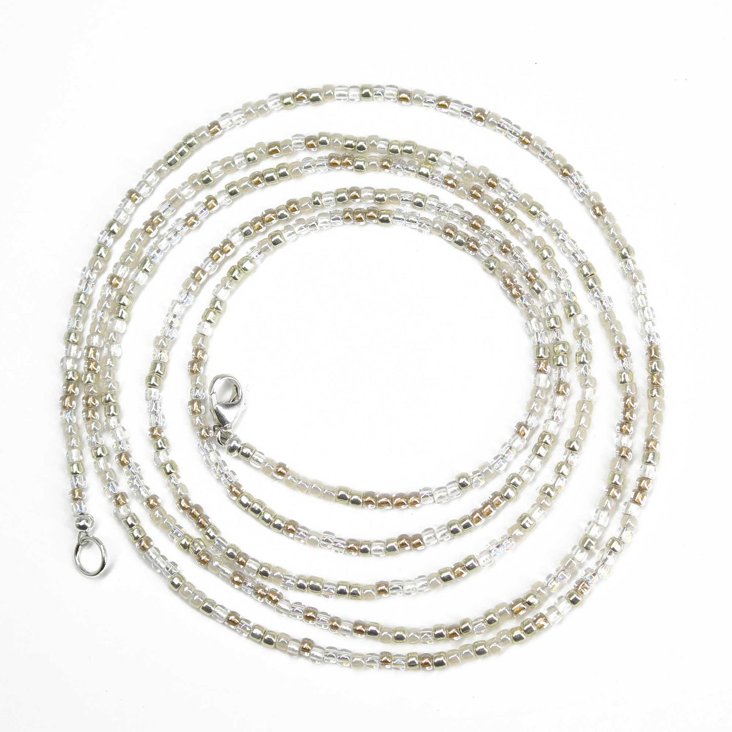 Gold Silver White Seed Bead Necklace, Thin 1.5mm Single Strand