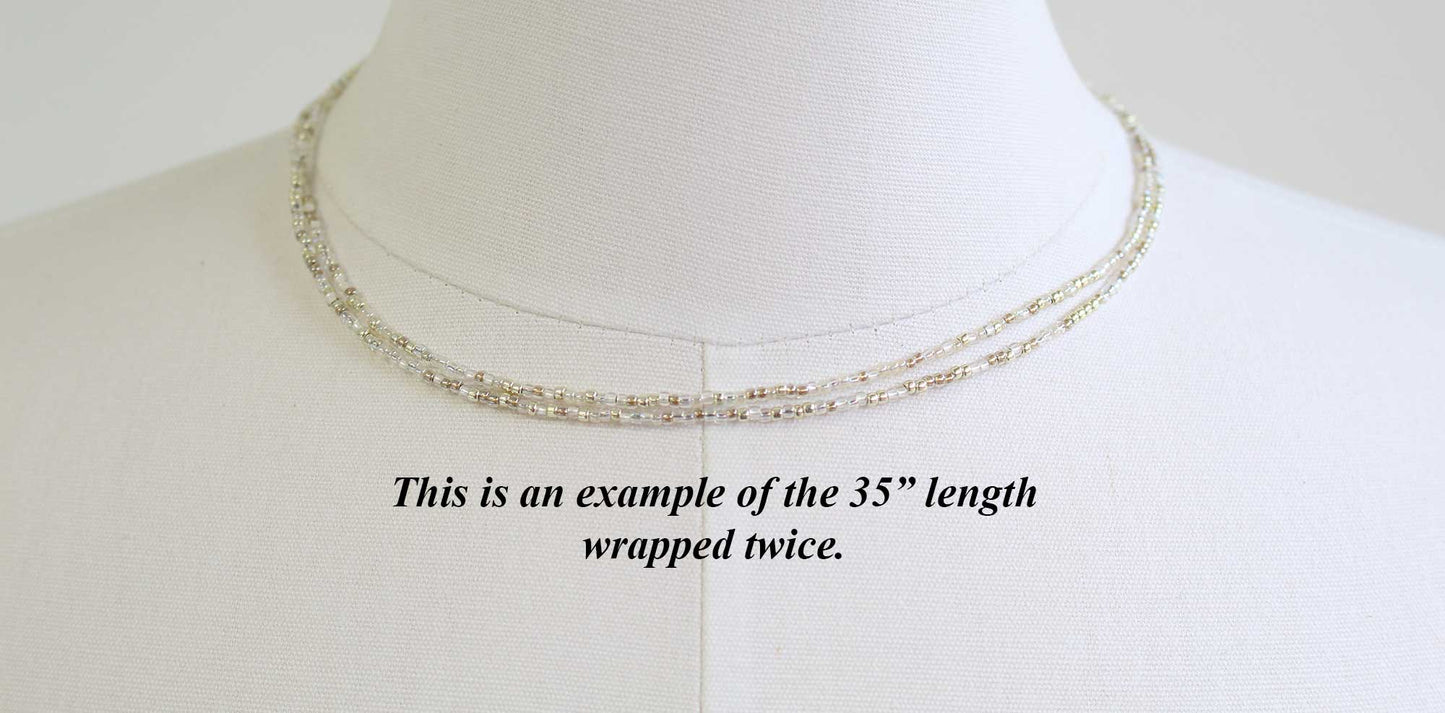 Gold Silver White Seed Bead Necklace, Thin 1.5mm Single Strand
