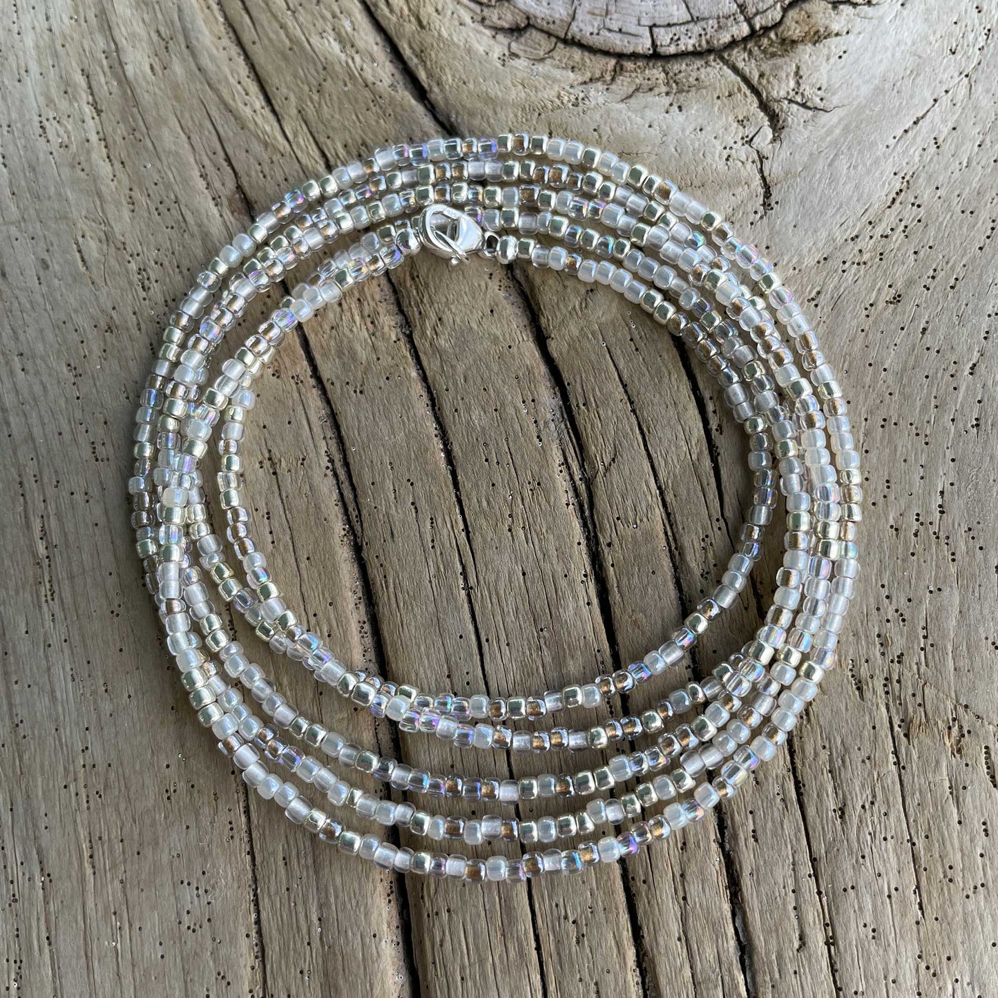 Gold Silver White Seed Bead Necklace, Thin 1.5mm Single Strand