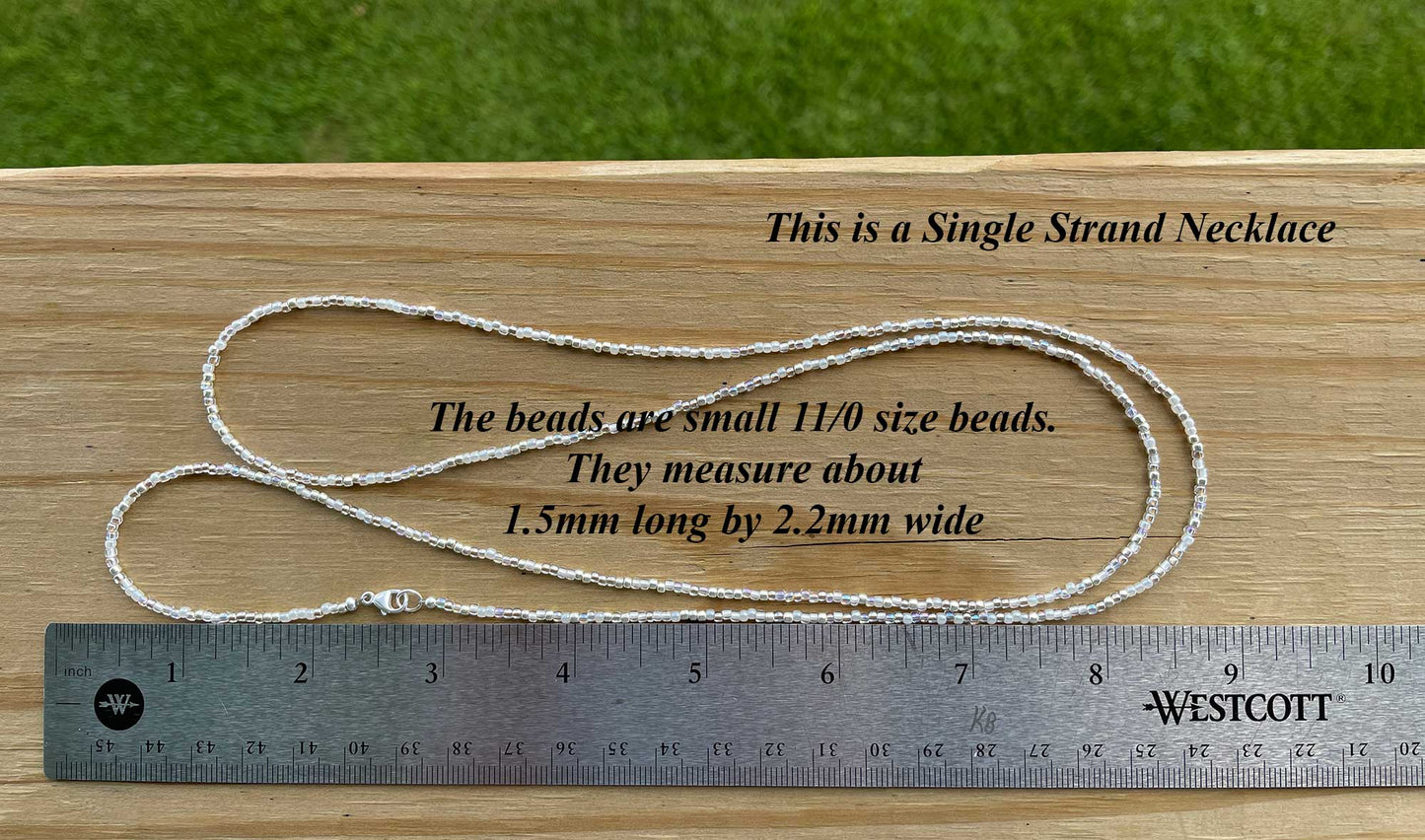 Gold Silver White Seed Bead Necklace, Thin 1.5mm Single Strand