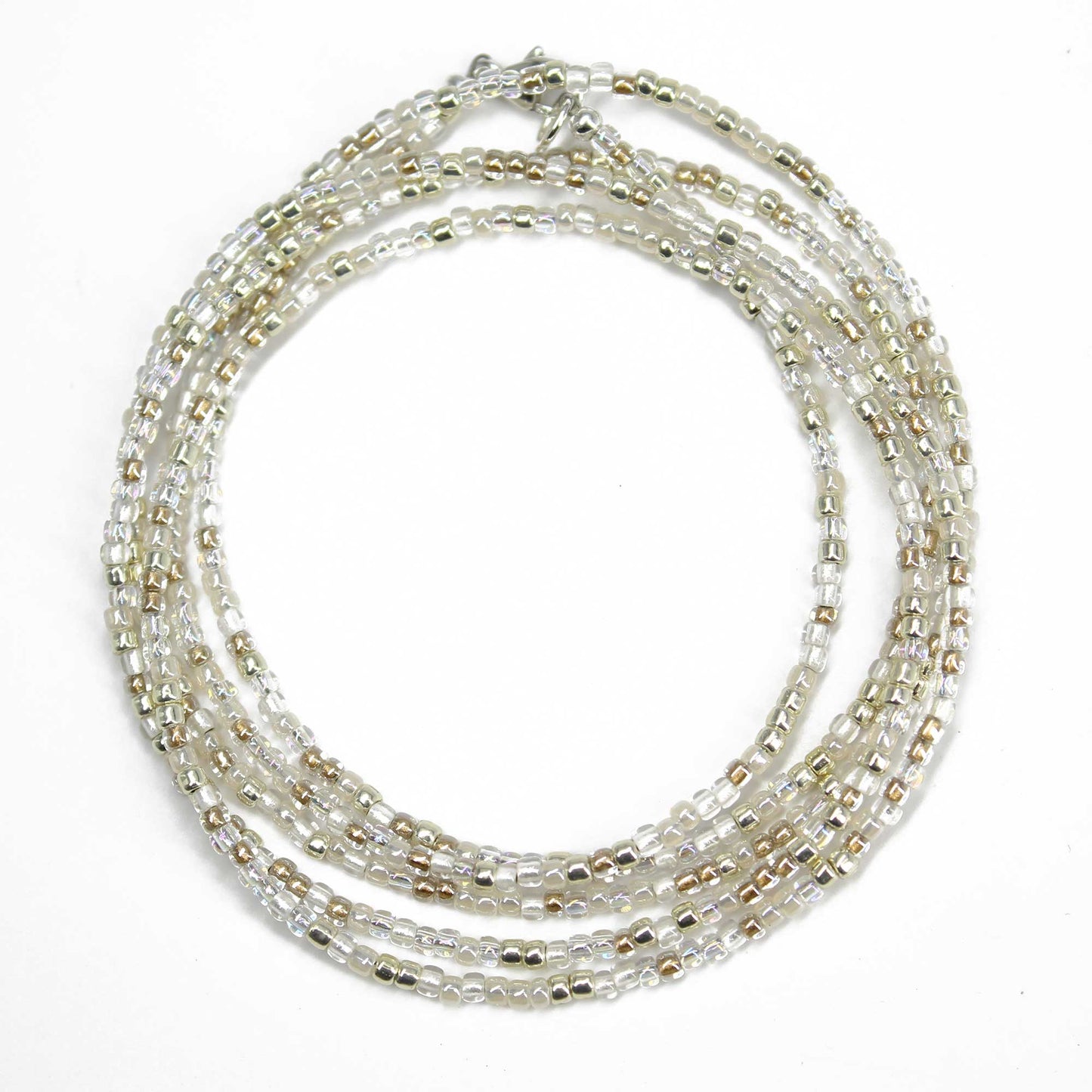 Gold Silver White Seed Bead Necklace, Thin 1.5mm Single Strand