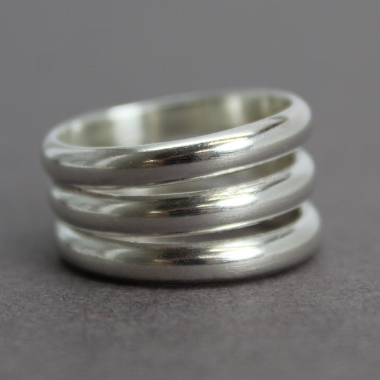 Three Sterling Silver Stacked Ring Band, Size 7 US