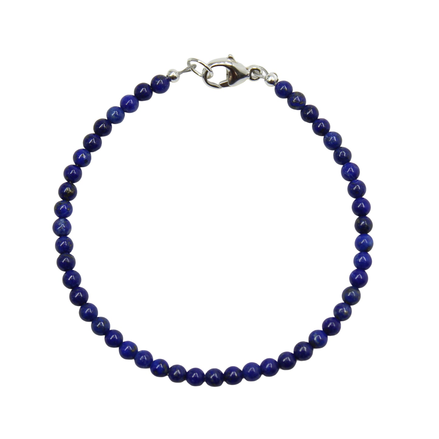 3mm Lapis Lazuli Bead Bracelet with Sterling Silver or Yellow Gold Filled Clasp