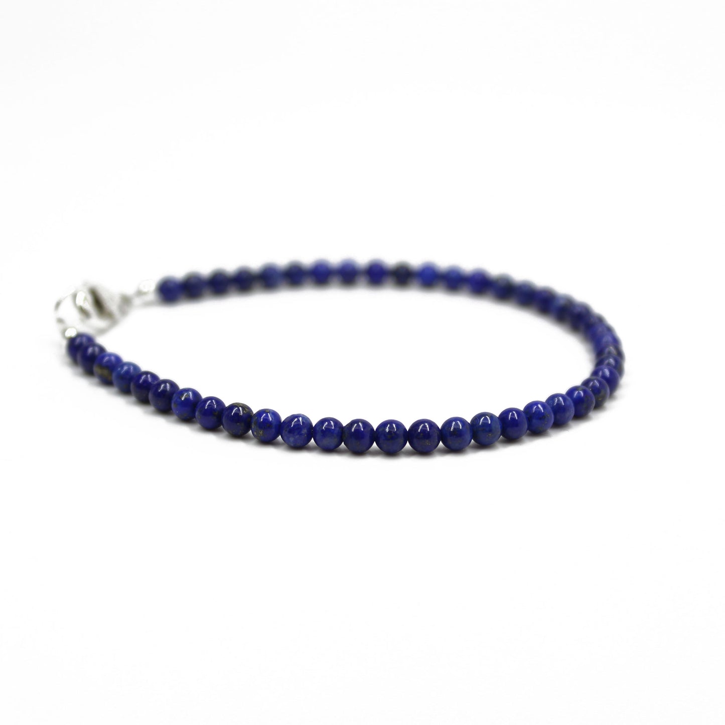 3mm Lapis Lazuli Bead Bracelet with Sterling Silver or Yellow Gold Filled Clasp