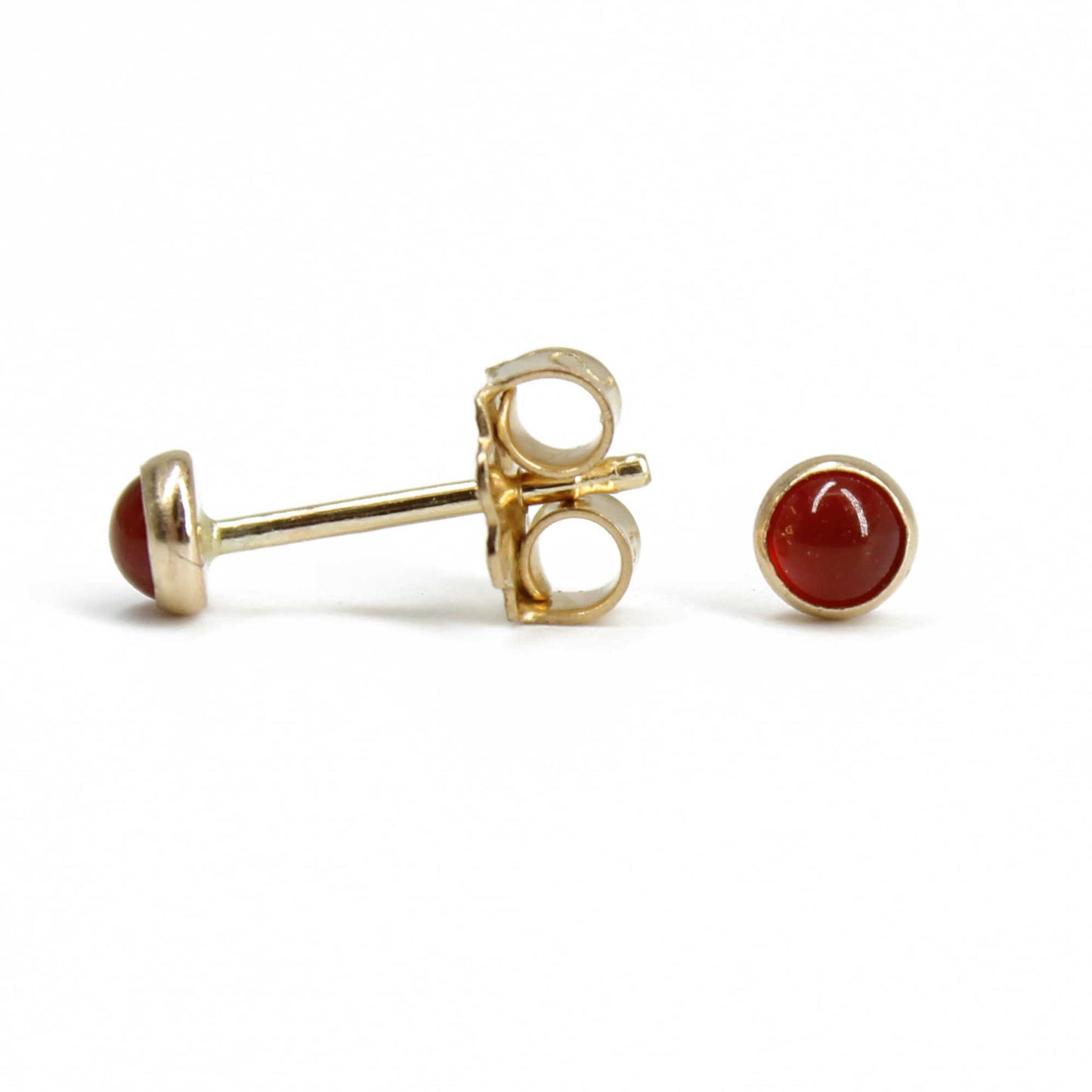Tiny 3mm Red Carnelian Stud Earrings