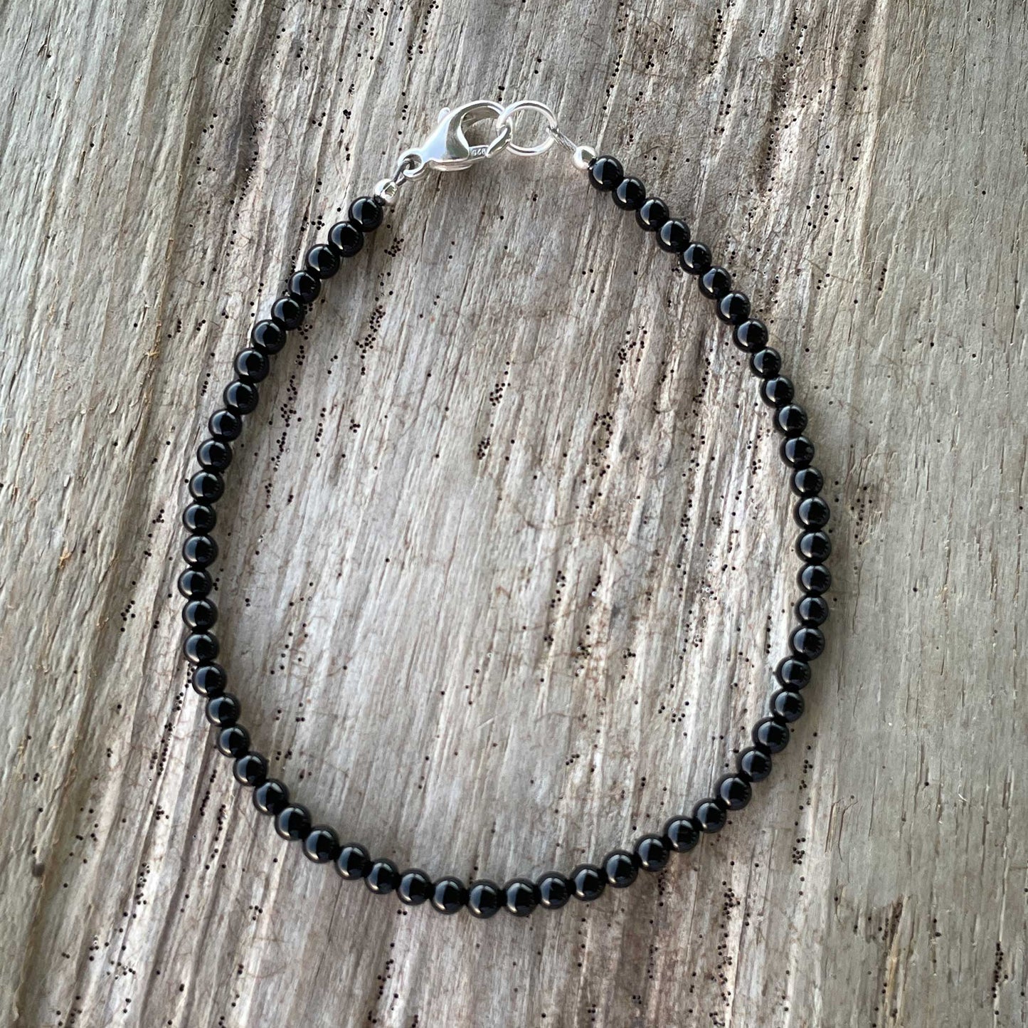 3mm black onyx bracelet sterling silver clasp