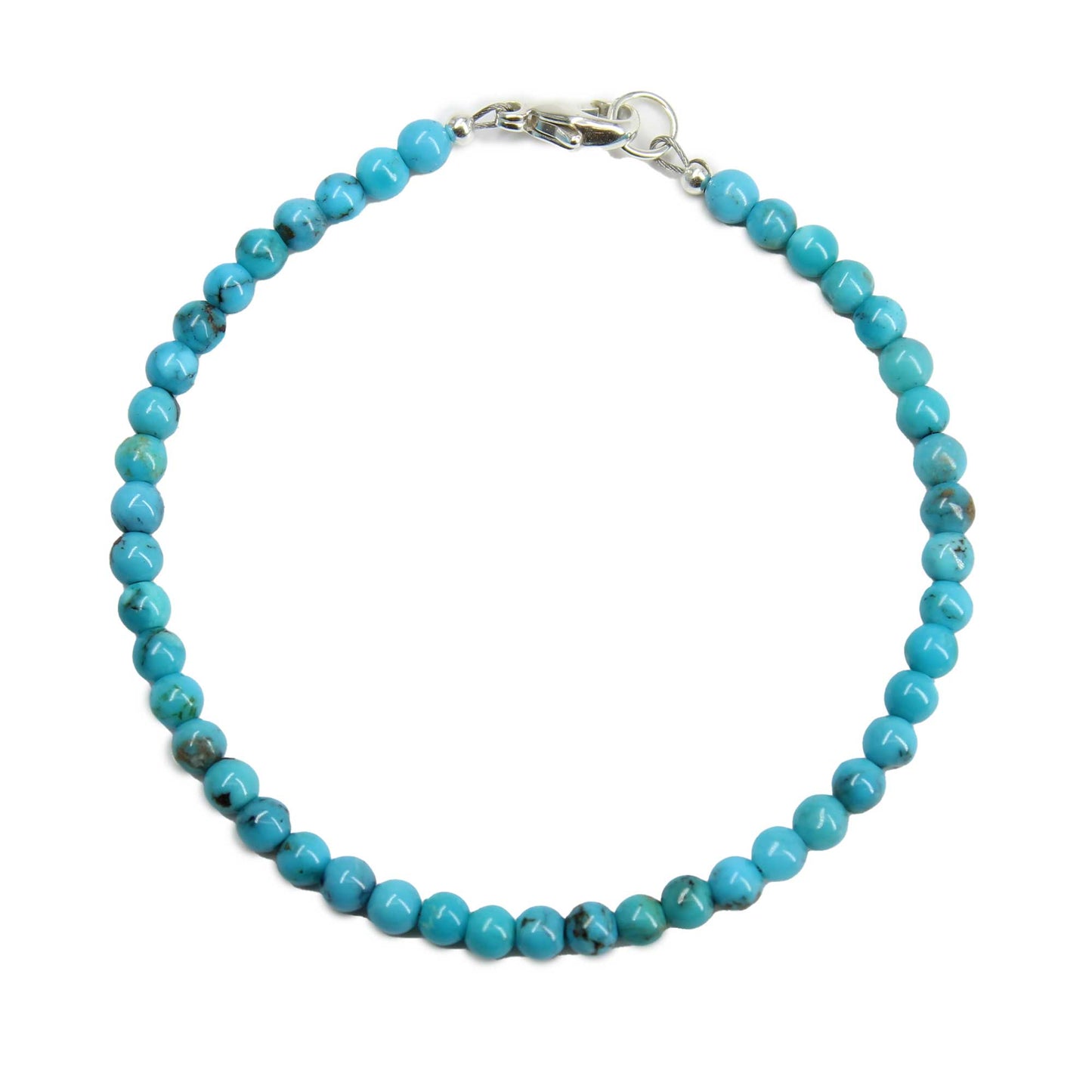 Genuine 4mm Blue Turquoise Bead Bracelet