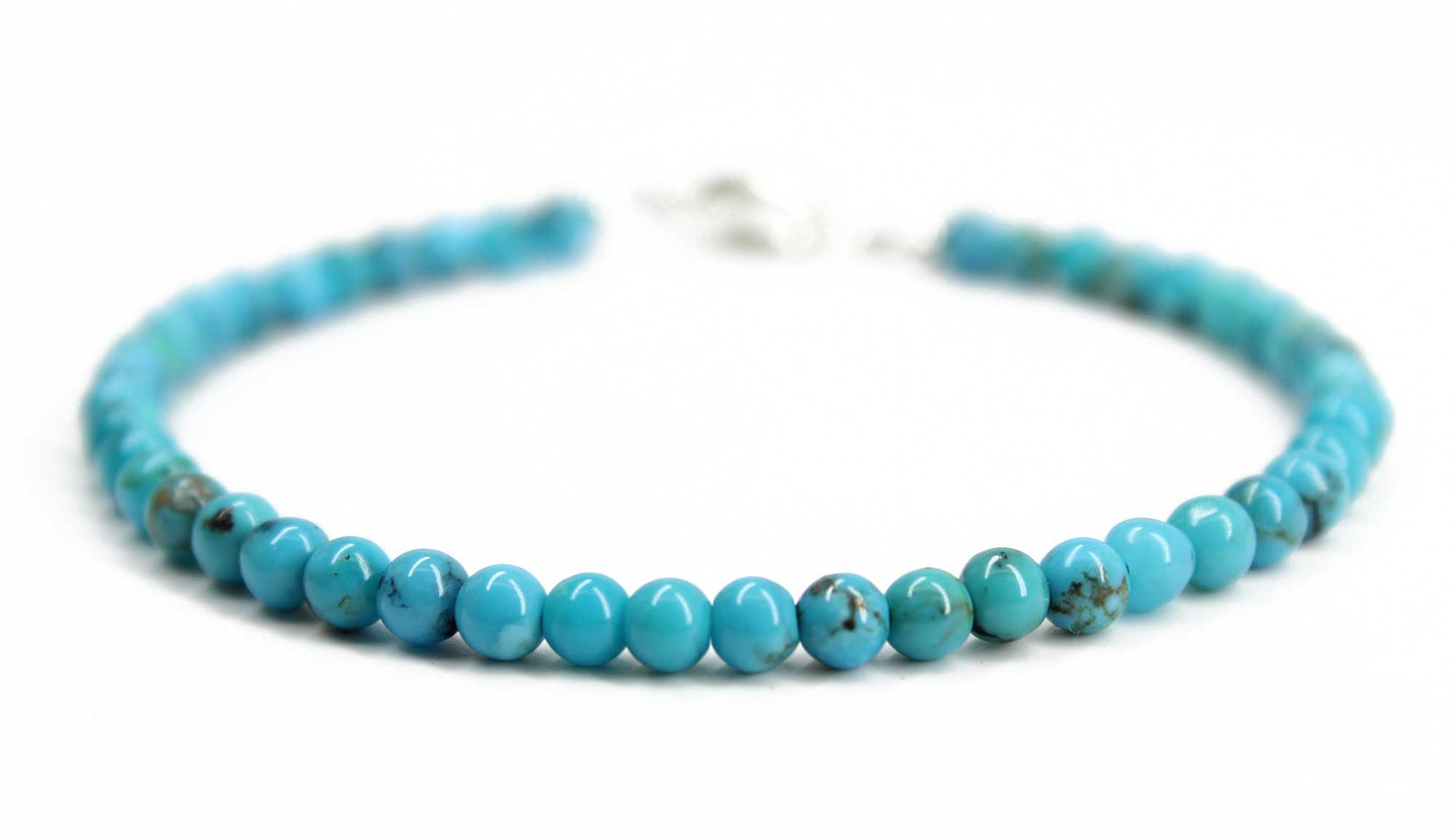 Genuine 4mm Blue Turquoise Bead Bracelet