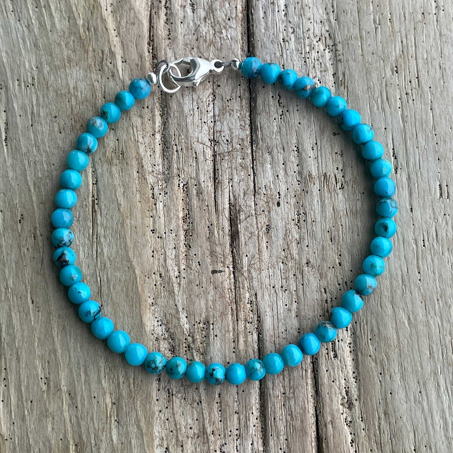 Natural 4mm Blue Turquoise Bead Bracelet