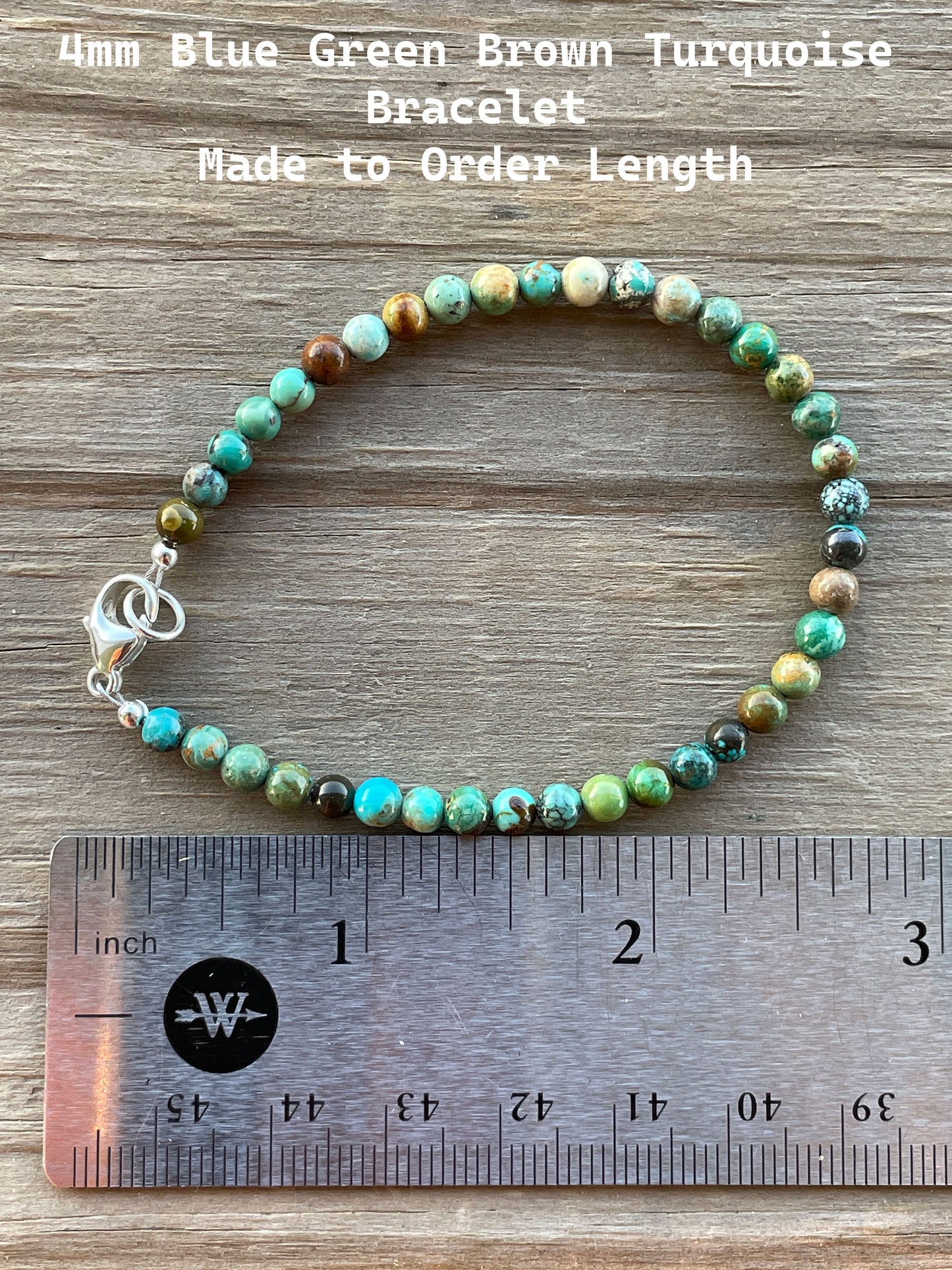 Genuine 4mm Blue Green Brown Mixed Turquoise Bead Bracelet