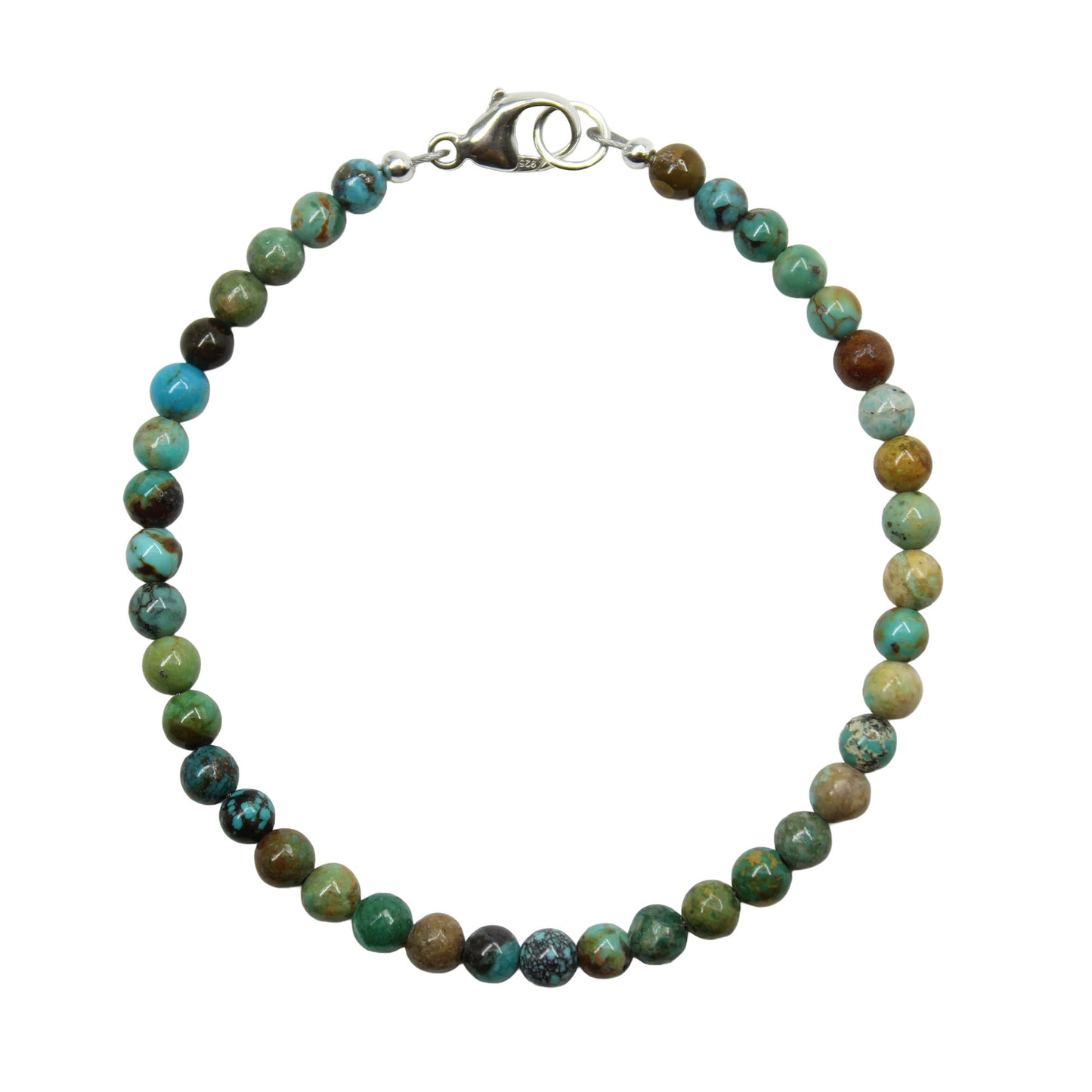 Genuine 4mm Blue Green Brown Mixed Turquoise Bead Bracelet