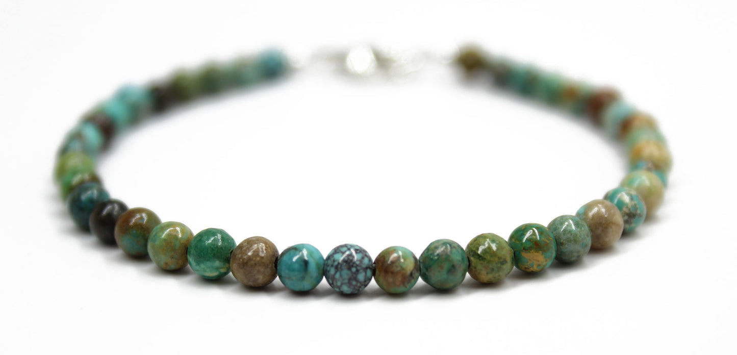 Genuine 4mm Blue Green Brown Mixed Turquoise Bead Bracelet