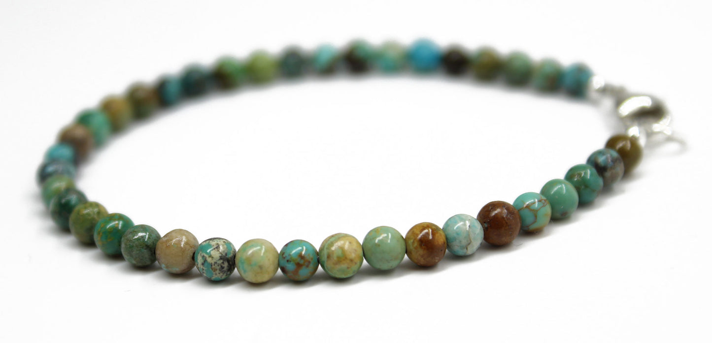 Genuine 4mm Blue Green Brown Mixed Turquoise Bead Bracelet