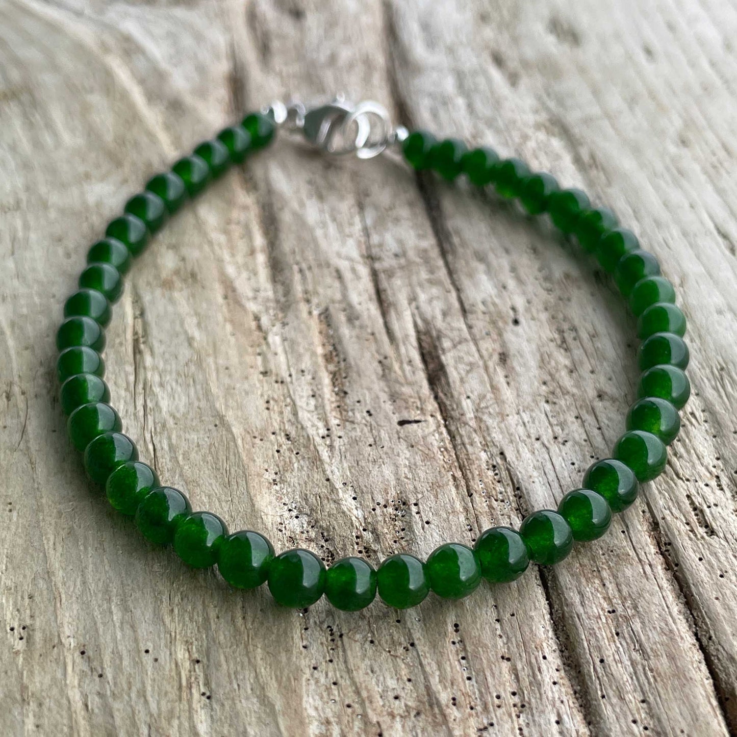 4mm Genuine Green Jade Bracelet with Clasp