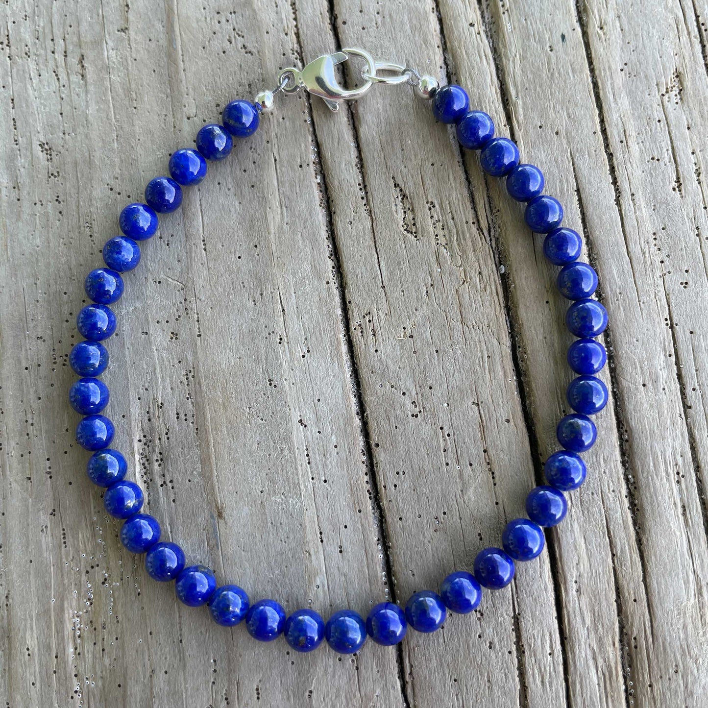 Lapis Lazuli Bracelet, 4mm with Sterling Silver or Gold Filled Clasp