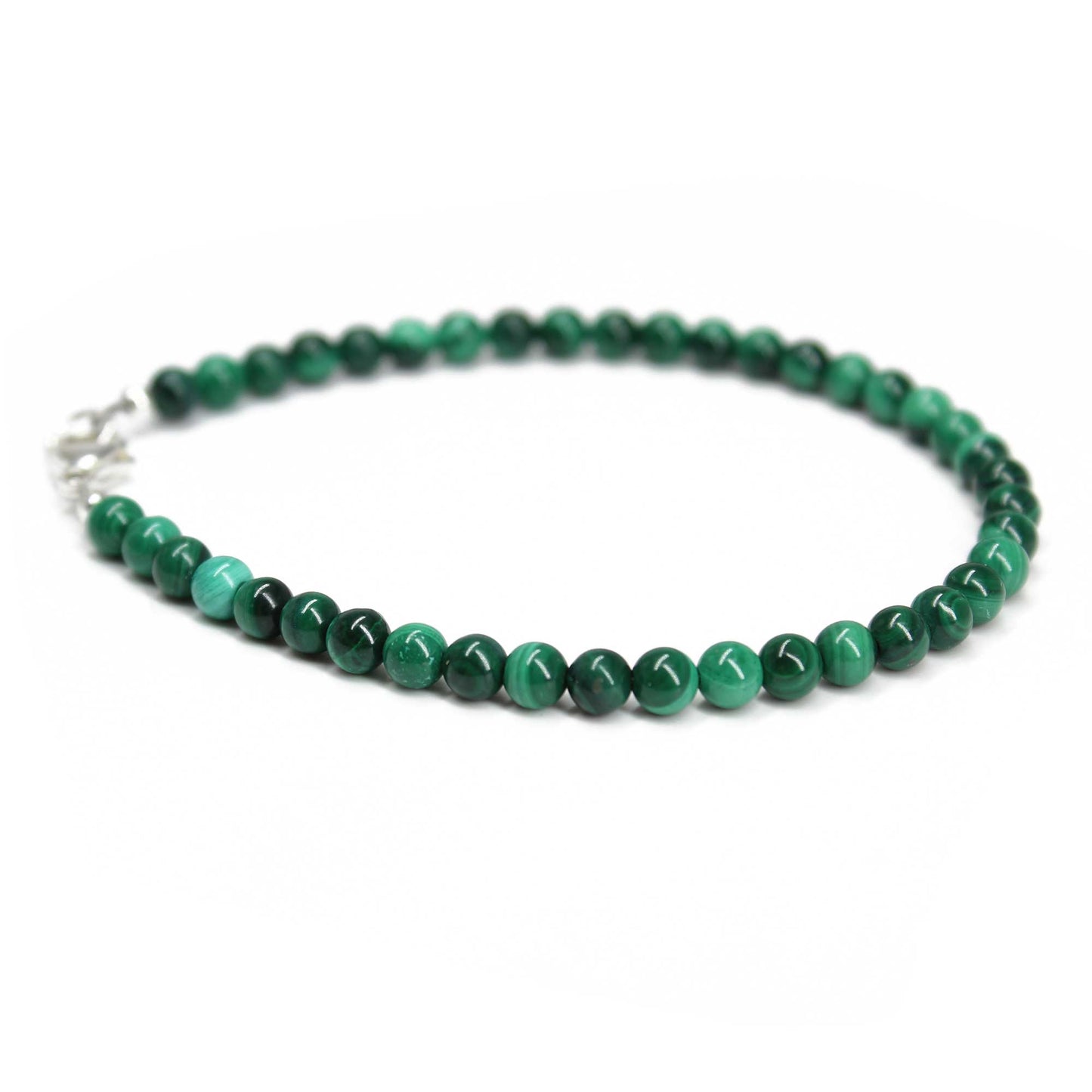 Malachite Bracelet with Clasp, Small 4mm Green Gemstone Bracelet