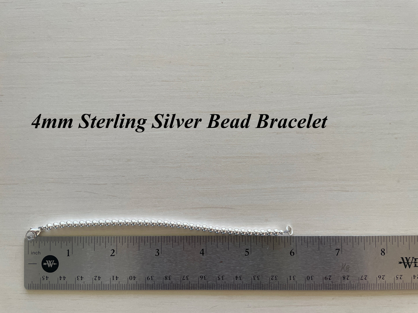 4mm Sterling Silver Bead Bracelet size reference
