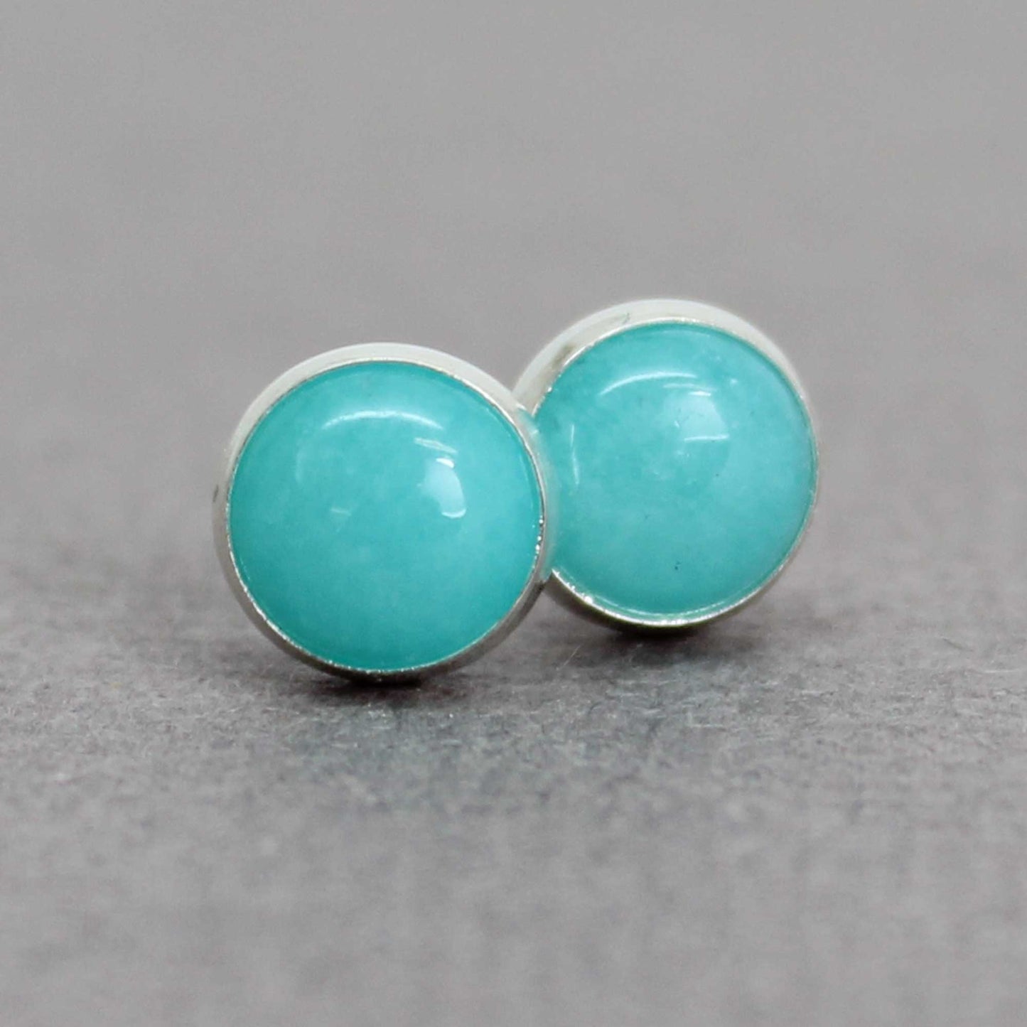 Handmade Amazonite Stud Earrings Sterling Silver