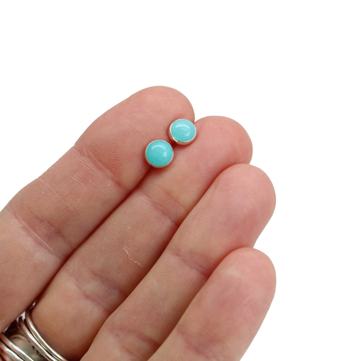 Handmade Amazonite Stud Earrings Sterling Silver