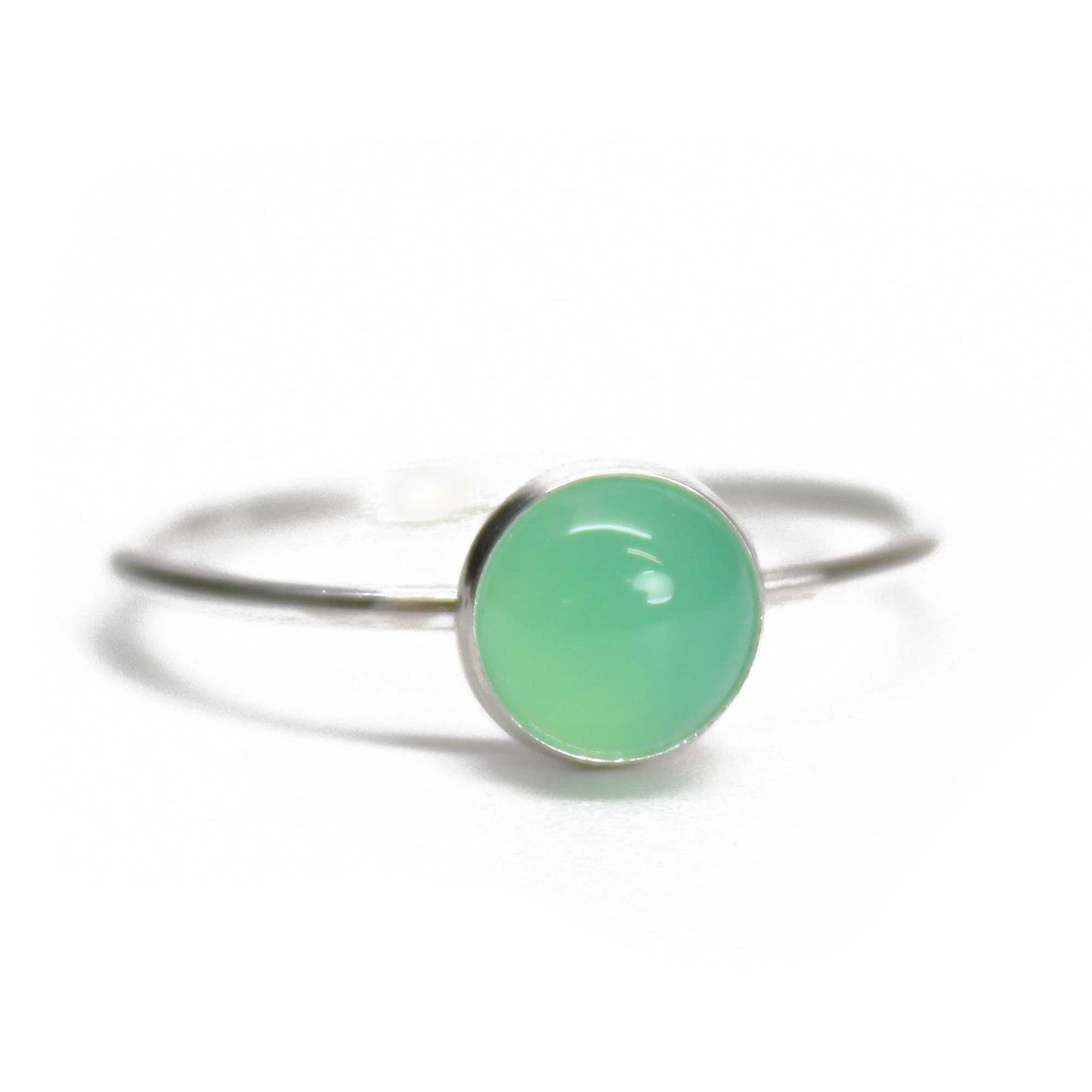 Dainty 6mm Round Green Chrysoprase Ring 925 Sterling Silver, Size 7 US