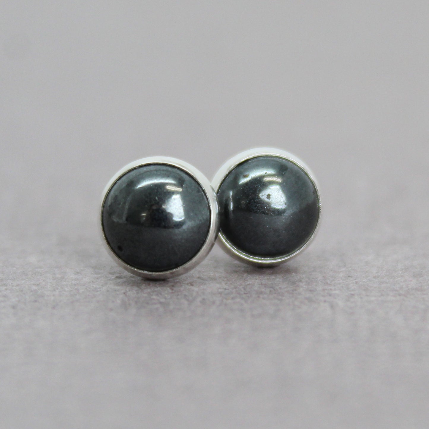 6mm Hematite Studs in Sterling Silver