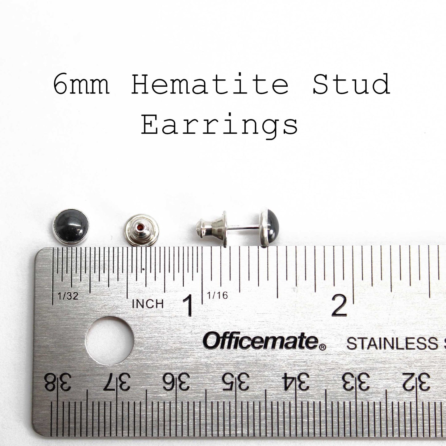 6mm Hematite Studs in Sterling Silver