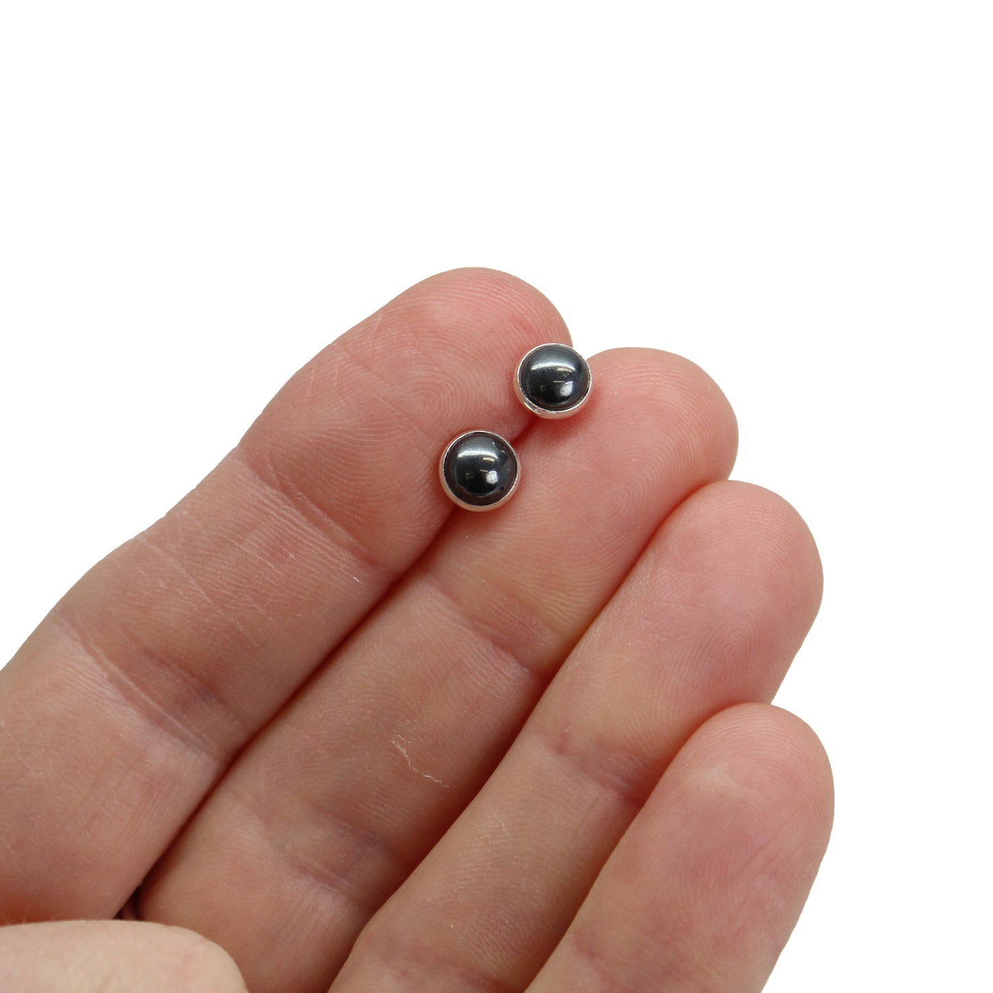 Handmade 6mm Hematite Studs in Sterling Silver