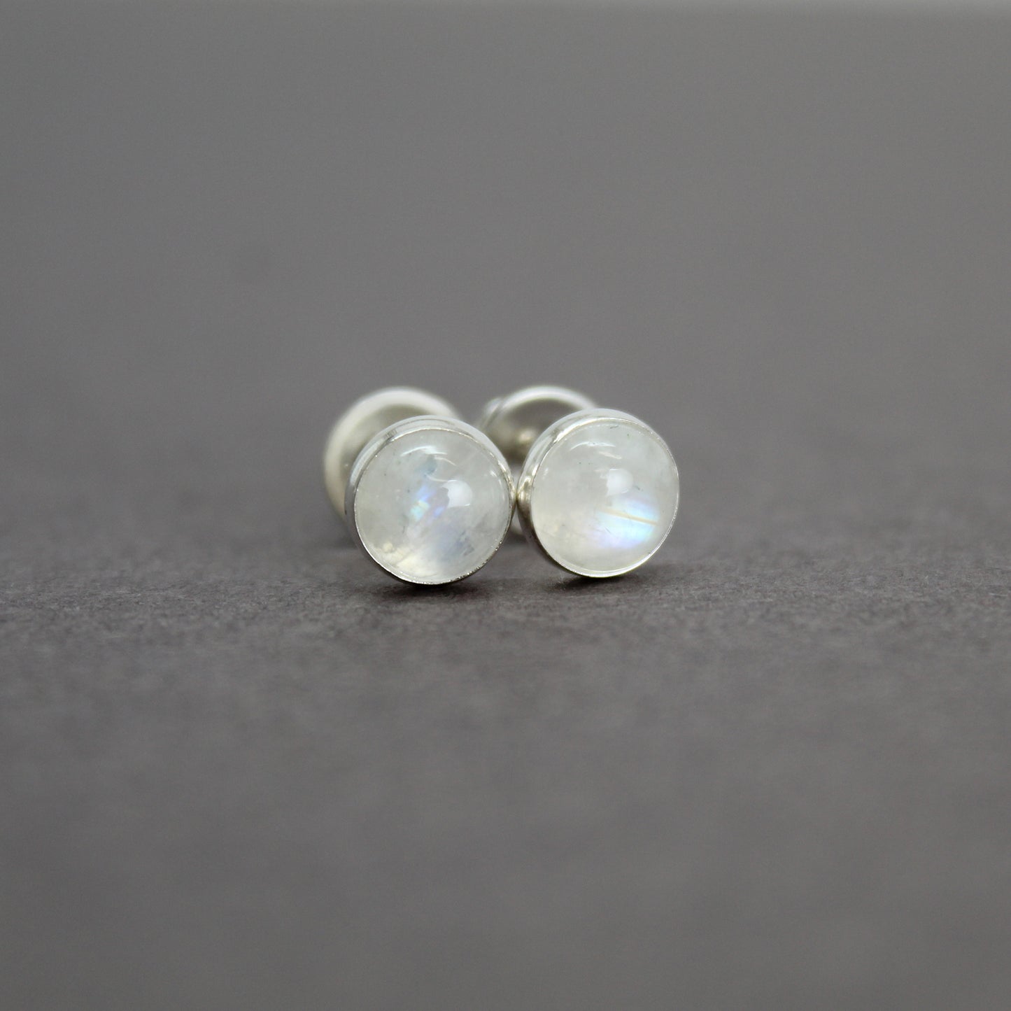 Rainbow Moonstone Stud Earrings with Sterling Silver