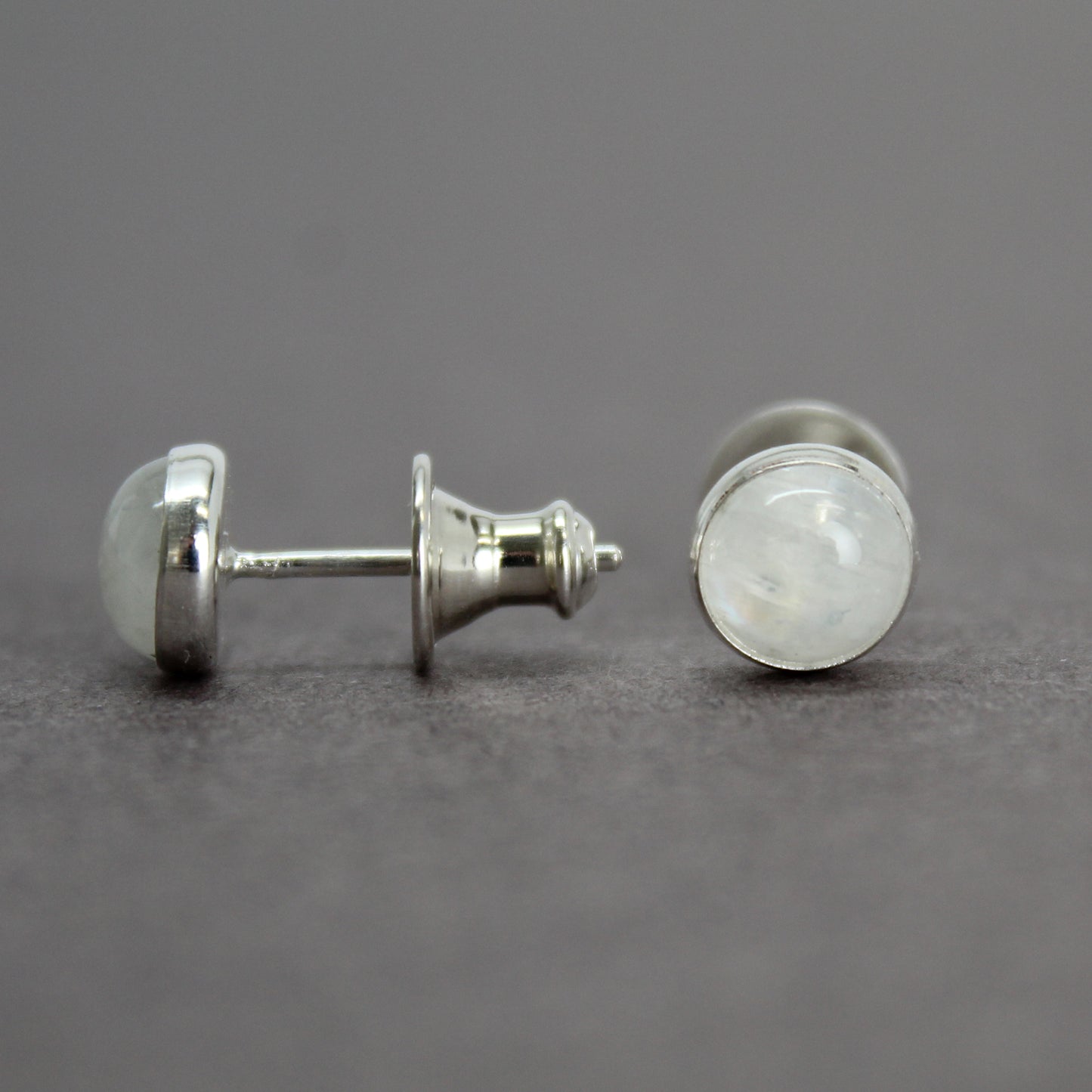 Rainbow Moonstone Stud Earrings with Sterling Silver