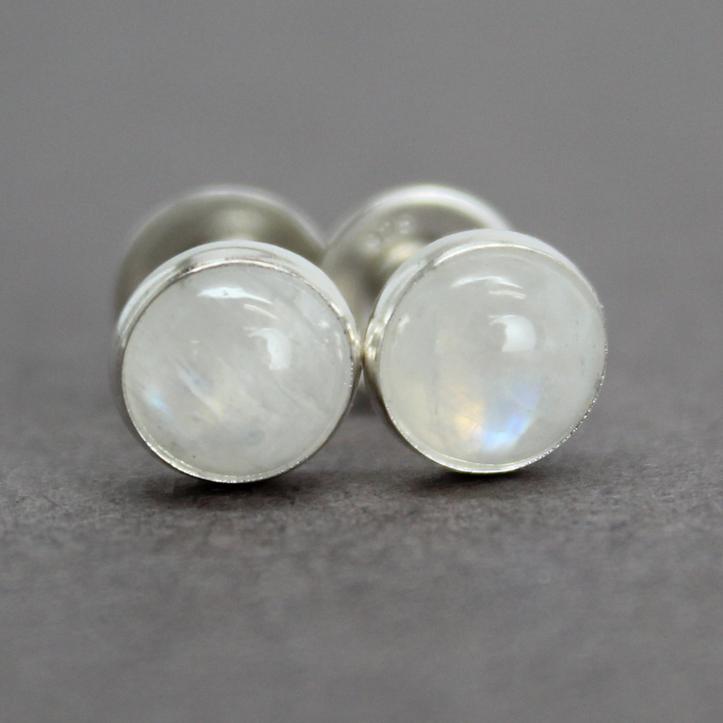 Rainbow Moonstone Stud Earrings with Sterling Silver