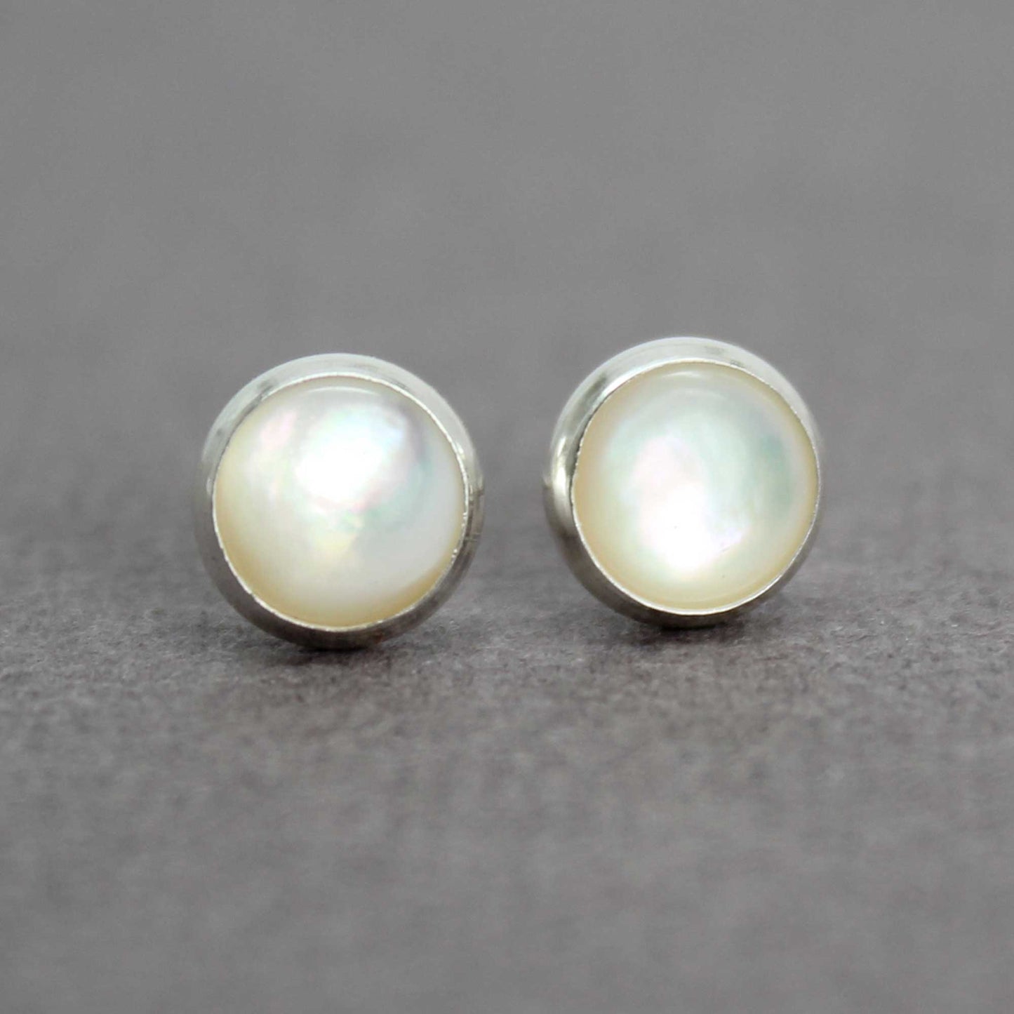 6mm Mother of Pearl Stud Earrings in Sterling Silver