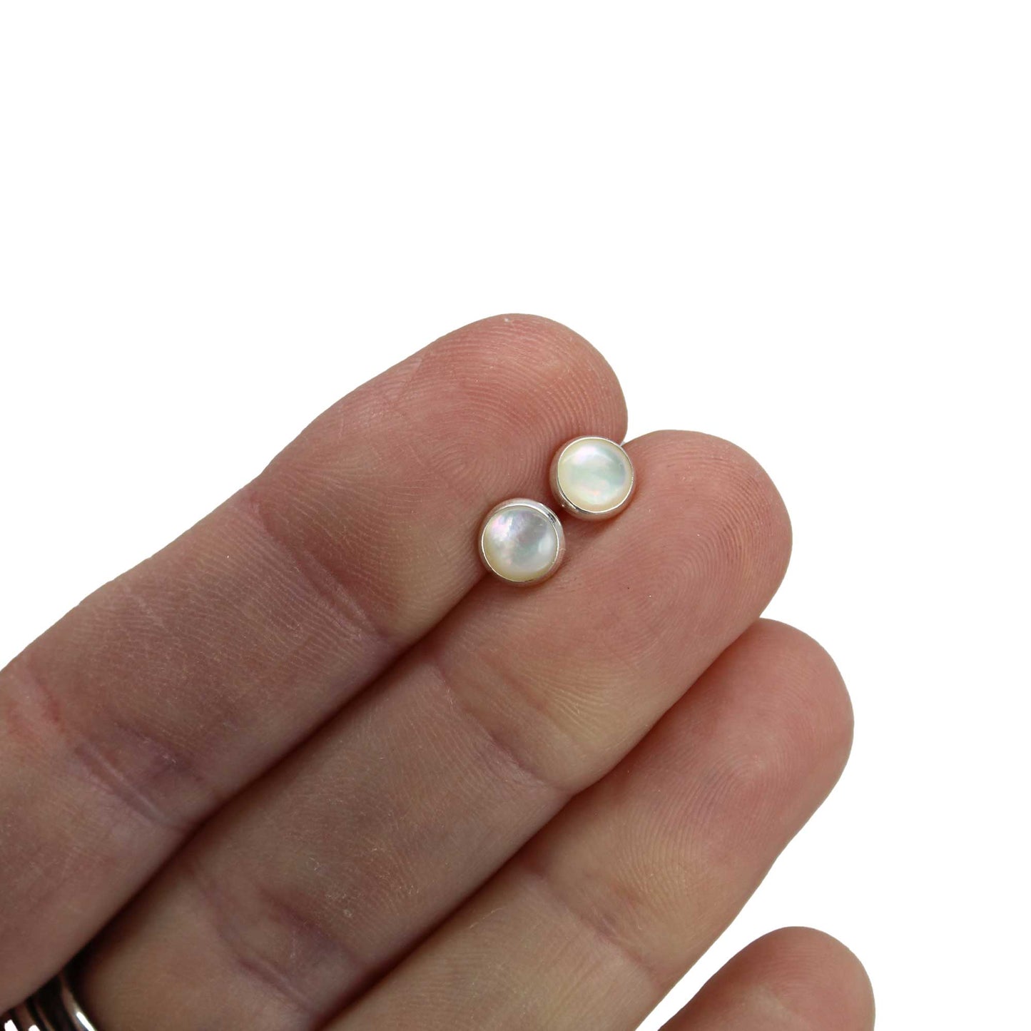 6mm Mother of Pearl Stud Earrings in Sterling Silver