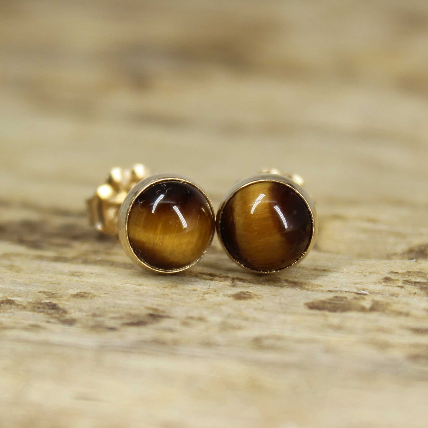 Handmade Tiger Eye Stud Earrings - 14K Gold Fill