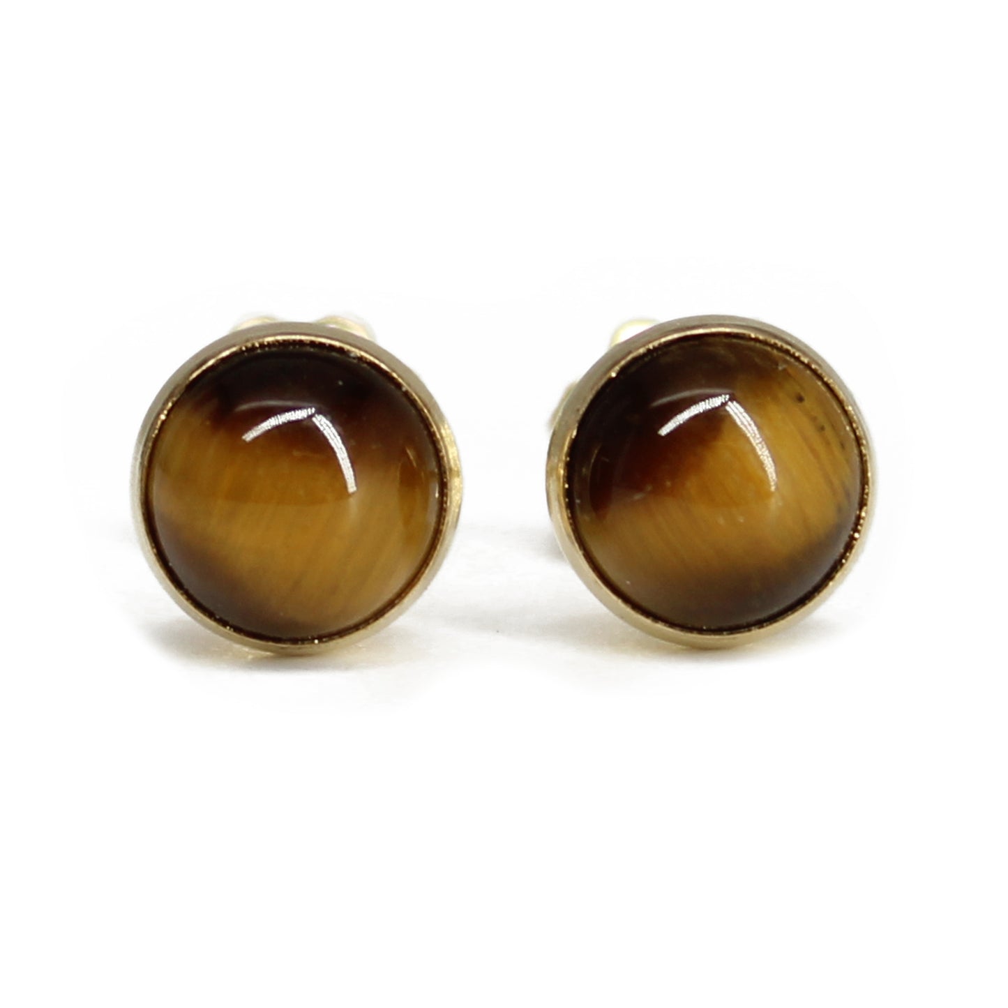 Handmade Tiger Eye Stud Earrings - 14K Gold Fill