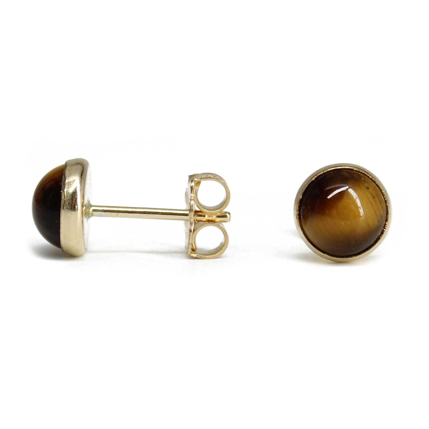 Handmade Tiger Eye Stud Earrings - 14K Gold Fill