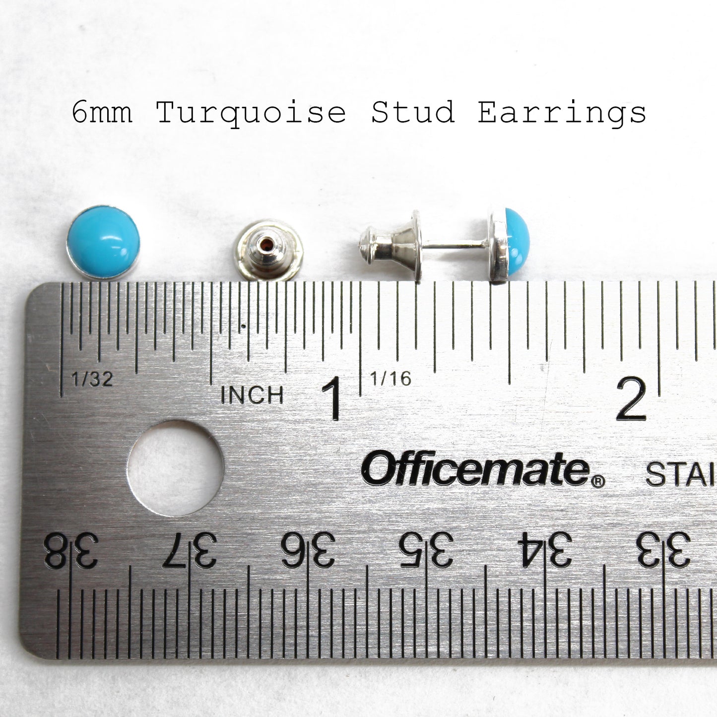 6mm Blue Turquoise Studs in Sterling Silver