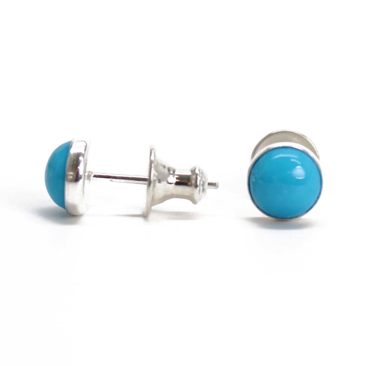 6mm Blue Turquoise Studs in Sterling Silver