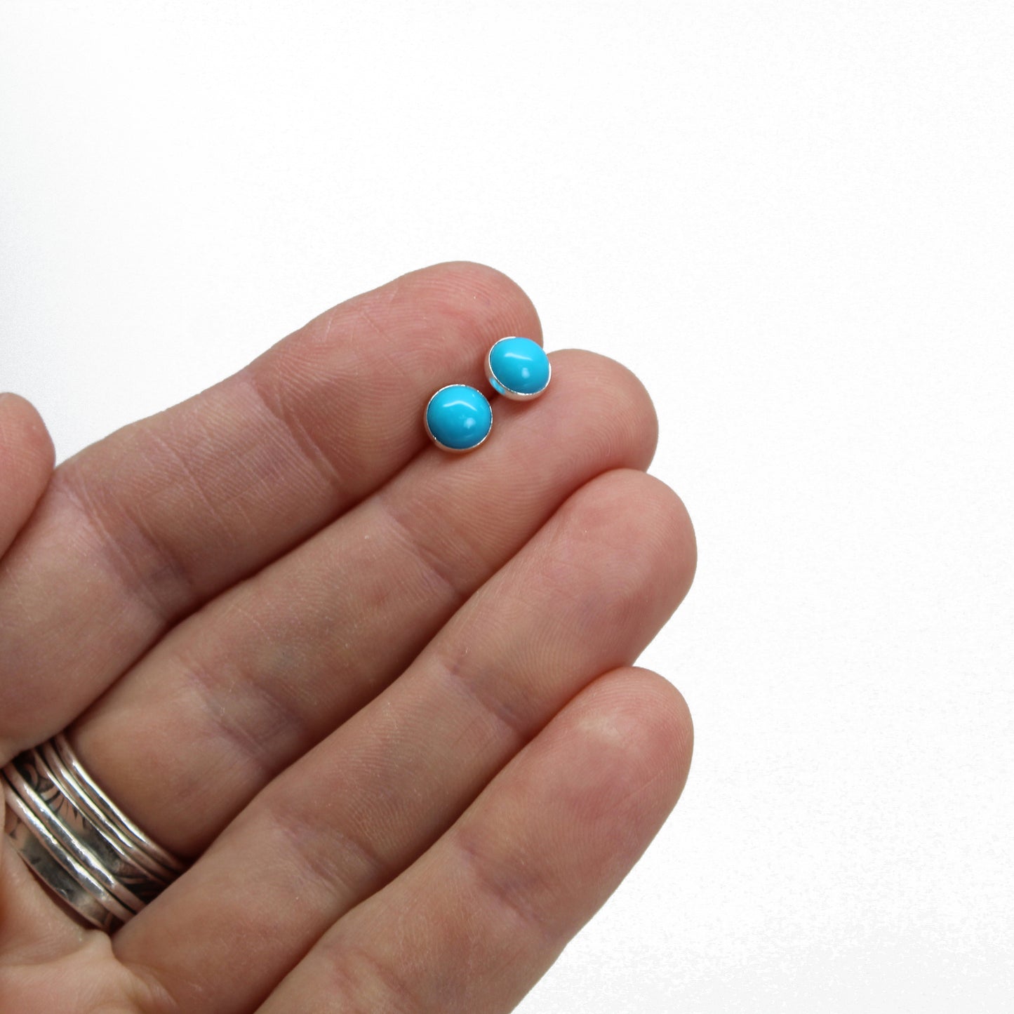 6mm Blue Turquoise Studs in Sterling Silver