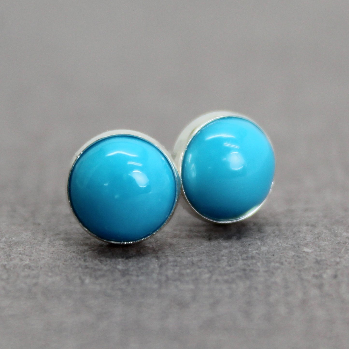 6mm Blue Turquoise Studs in Sterling Silver