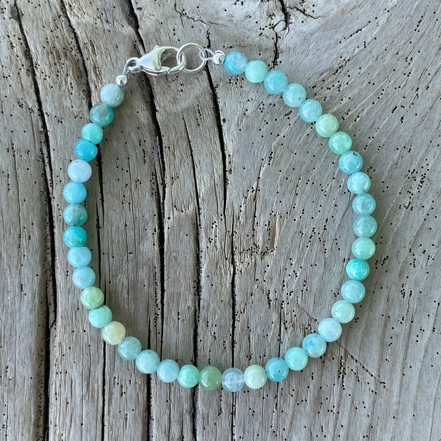 Amazonite Bead Bracelet, Small 4mm Gemmy Blue Green