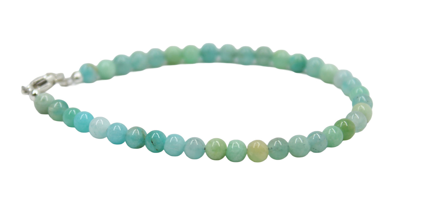 Amazonite Bead Bracelet, Small 4mm Gemmy Blue Green