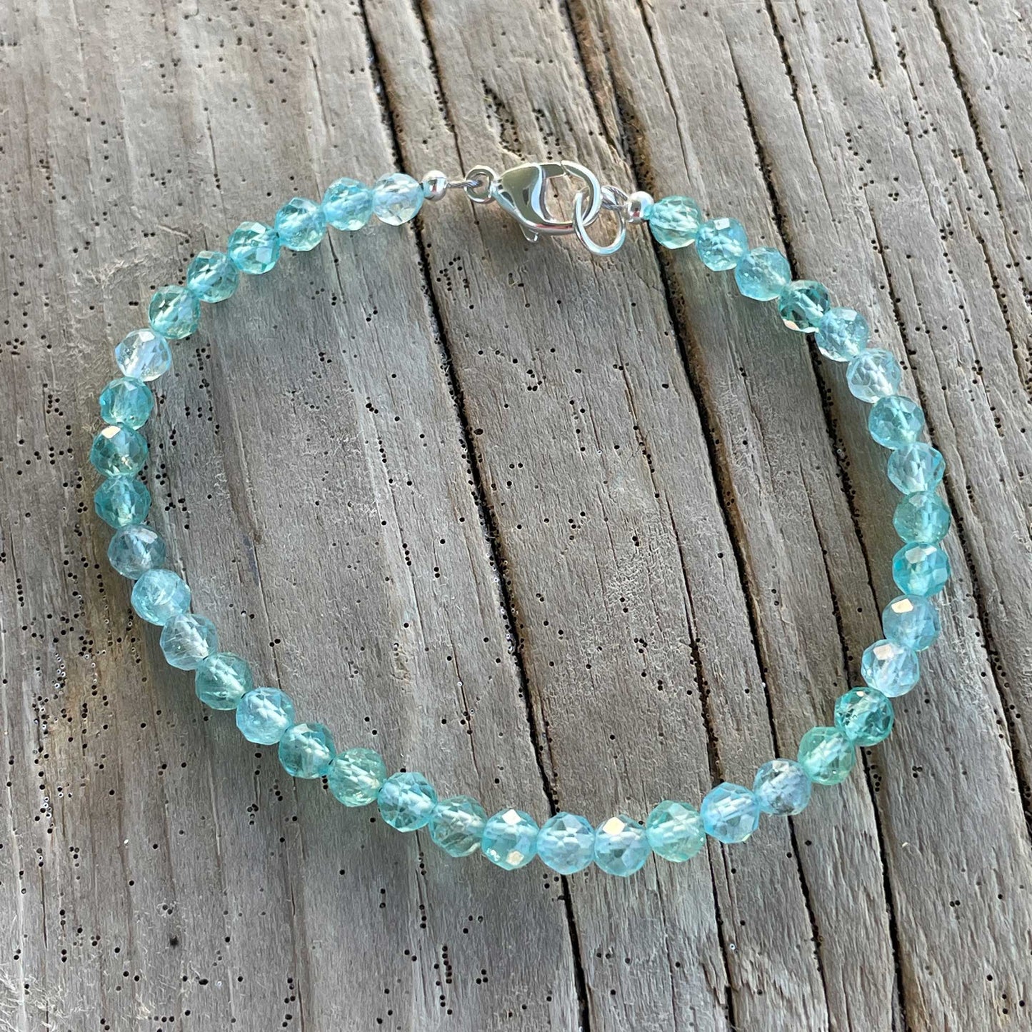 Apatite Bracelet, Small 4mm Blue Gemstone Bracelet