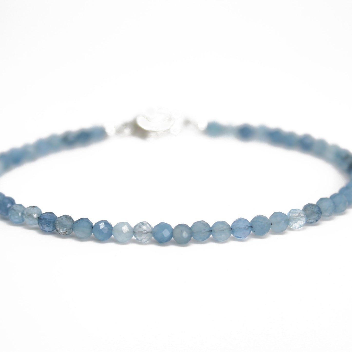 3mm Faceted Aquamarine Bracelet with Sterling Silver or Gold Filled Clasp