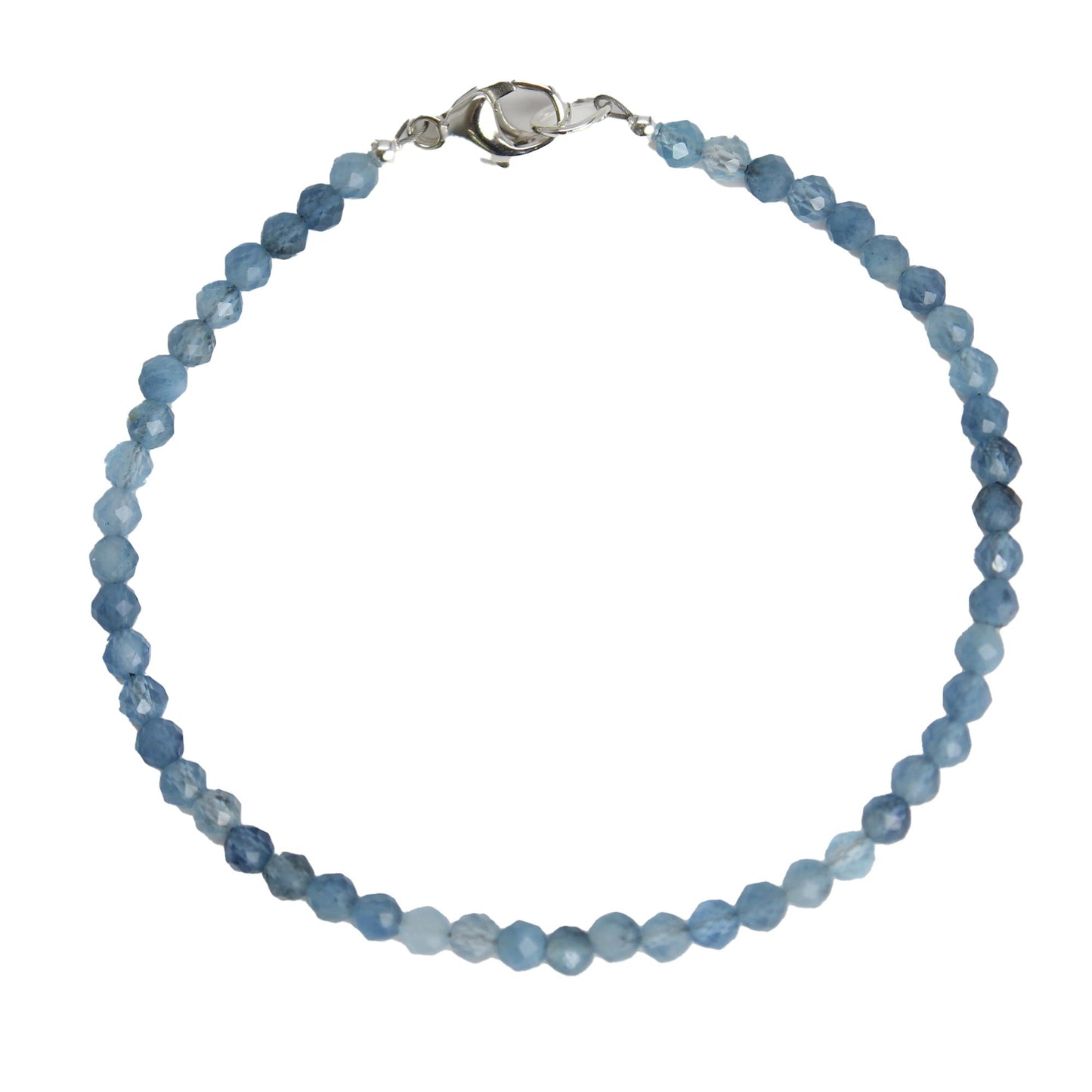 3mm Faceted Aquamarine Bracelet with Sterling Silver or Gold Filled Clasp