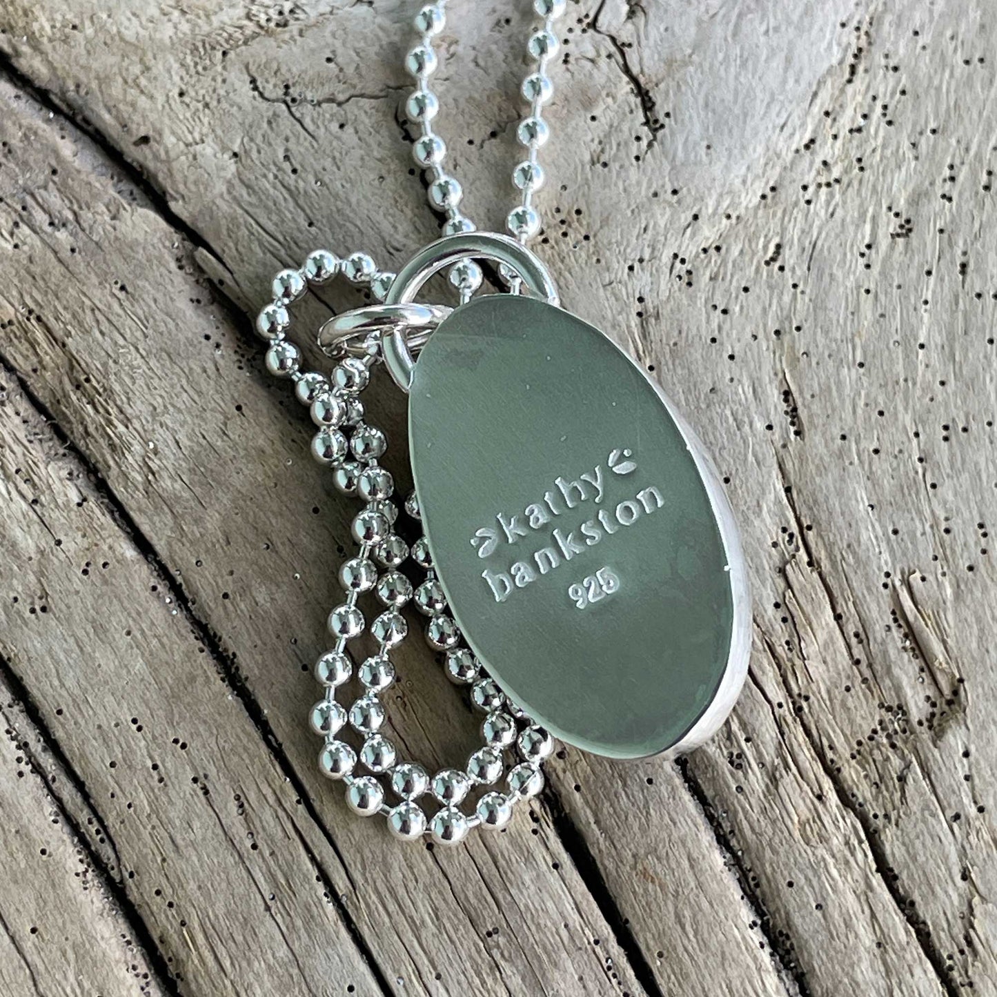 Black Galveston Texas Beach Stone Pendant Necklace in Sterling Silver