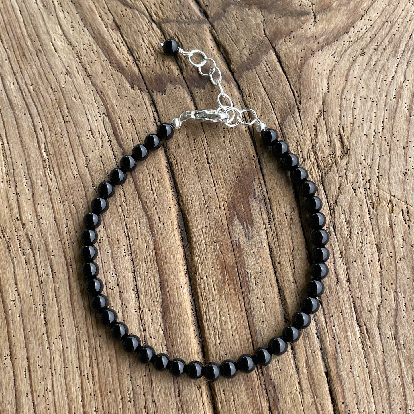 Adjustable 4 mm Black Onyx Bracelet