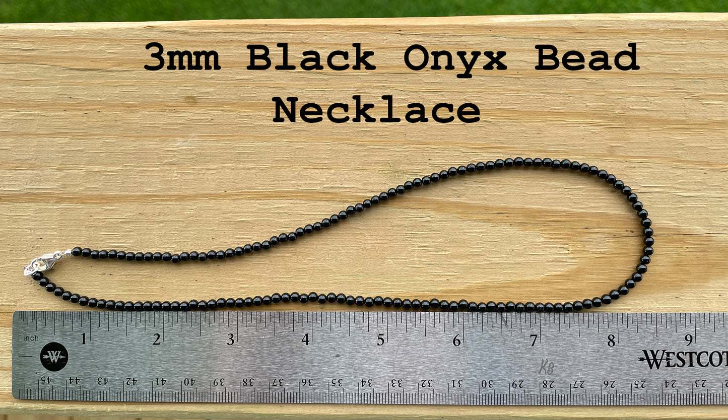 3mm Black Onyx Bead Necklace