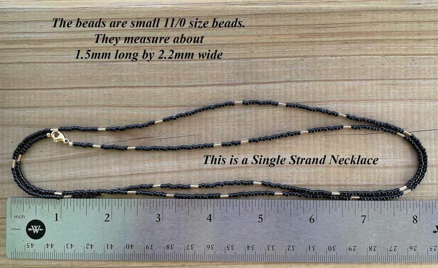 Black and Yellow Gold Filled Seed Bead Necklace, Thin 1.5mm Single Strand Custom Made to Order Length