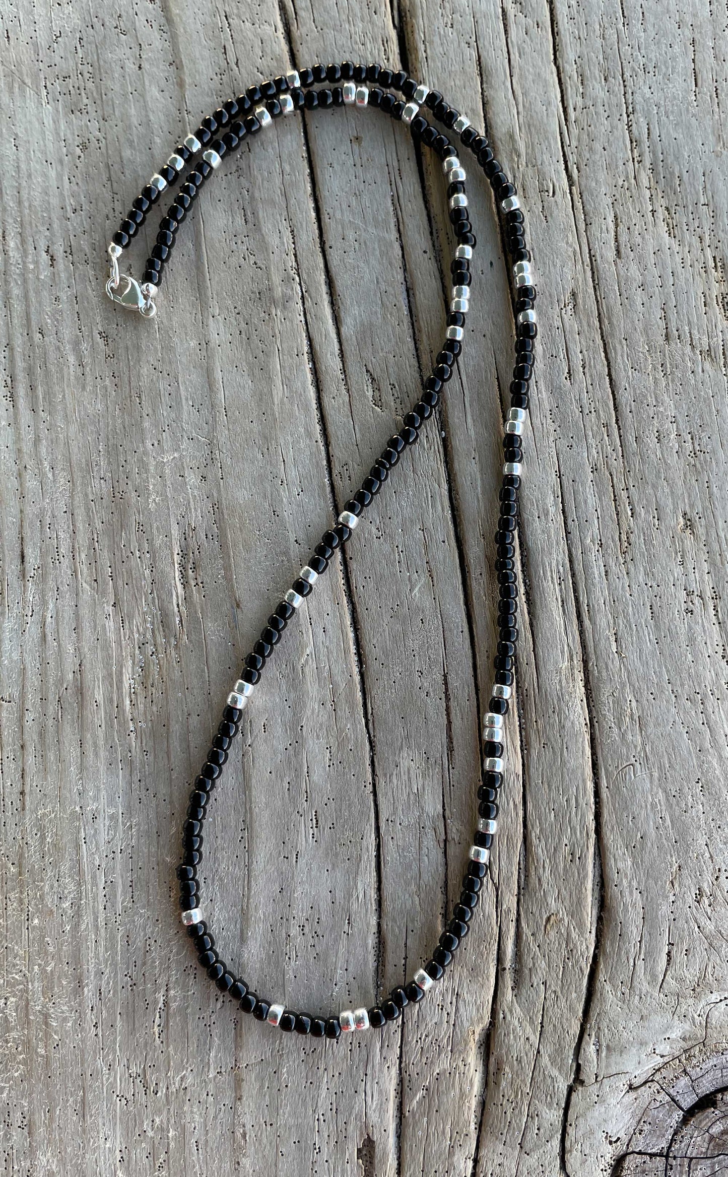 Black and Silver Seed Bead Necklace